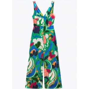 Zara floral boho colorful abstract print summer tropical jumpsuit size XS.